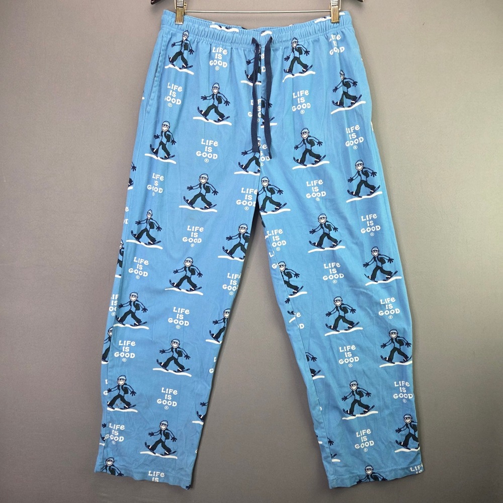 Life is Good Pajama Pants Jake Snowboarding Size L Blue Cotton Lounge Sleepwear